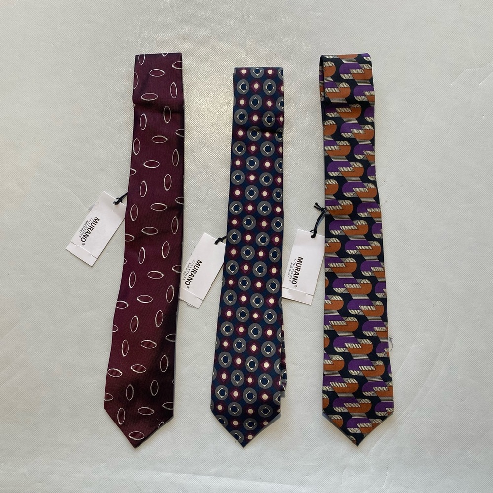 NEW- Lot Of 3 Mens Italy Made Murano Collezione Multicolor Neck Ties Silk - L2